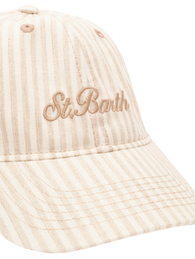 Baseball beige striped cotton linen cap - MC2 Saint Barth