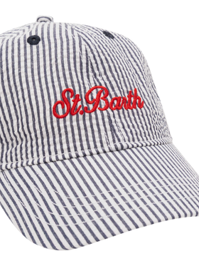 Baseball navy blue striped seersucker cap - MC2 Saint Barth