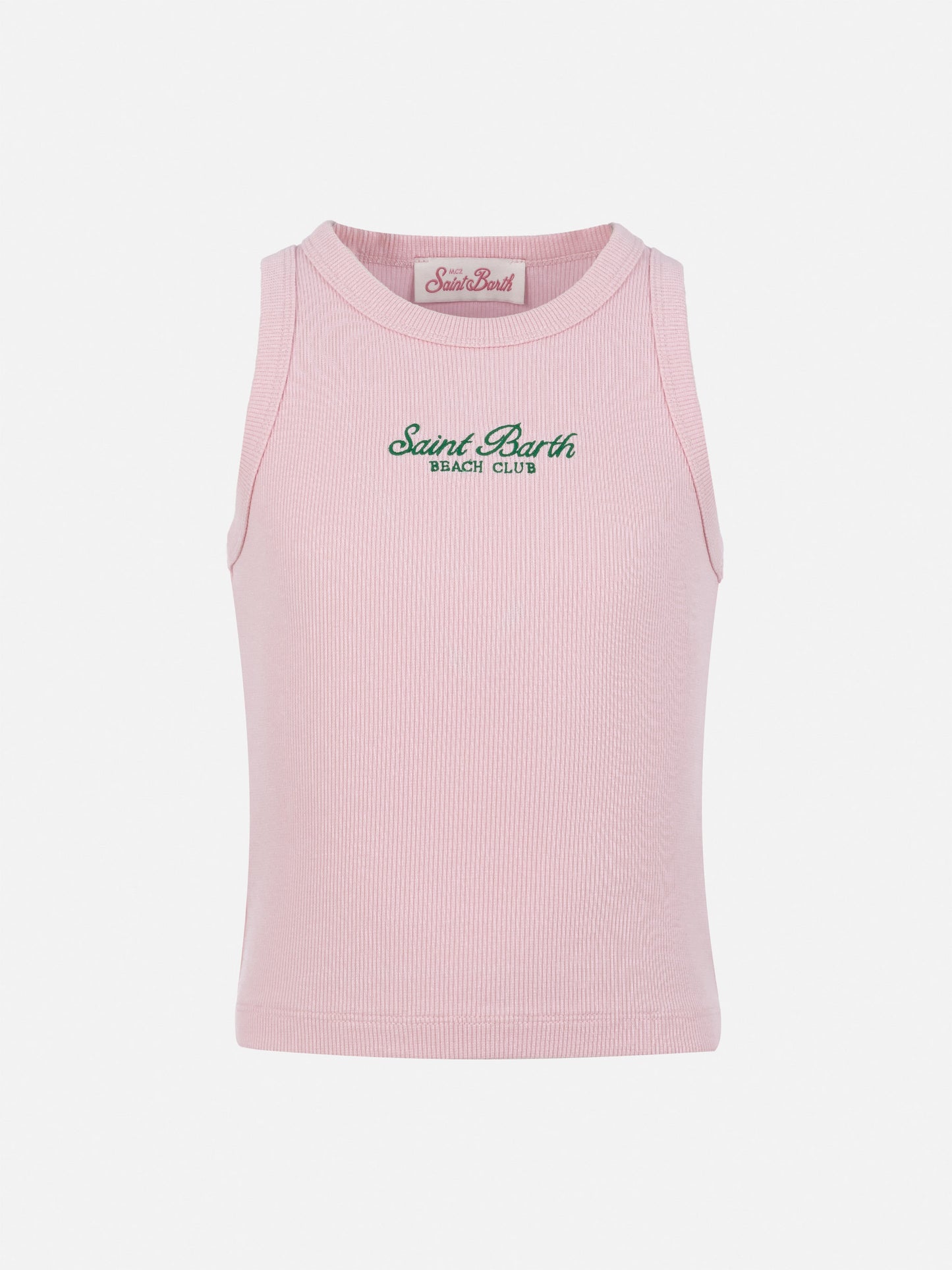 Blue Jr pink rib-knit cotton crop tank with embroidery - MC2 Saint Barth