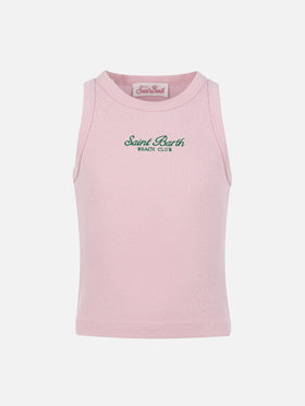 Blue Jr pink rib-knit cotton crop tank with embroidery - MC2 Saint Barth