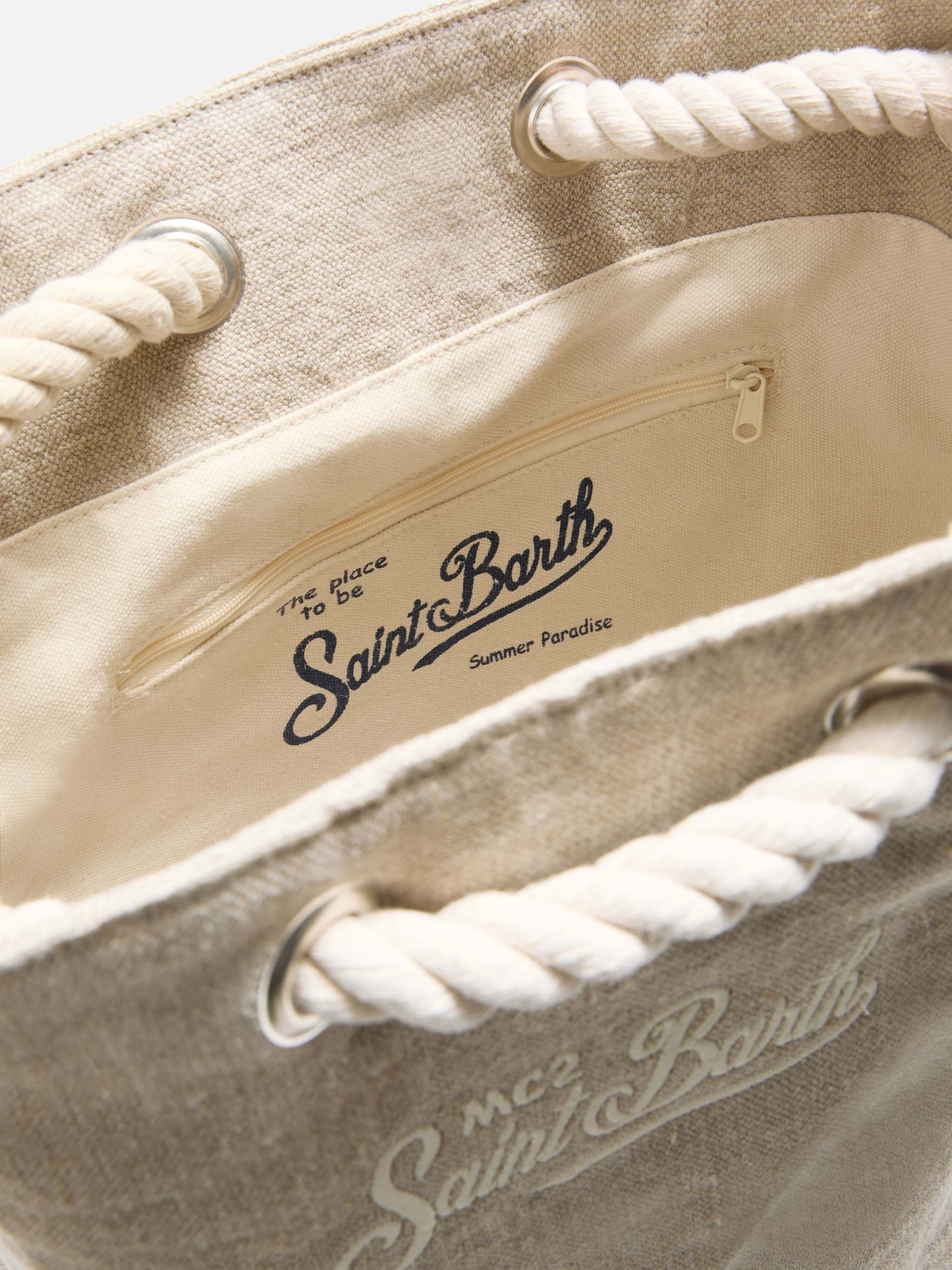 Boat beige linen backpack with printed logo
