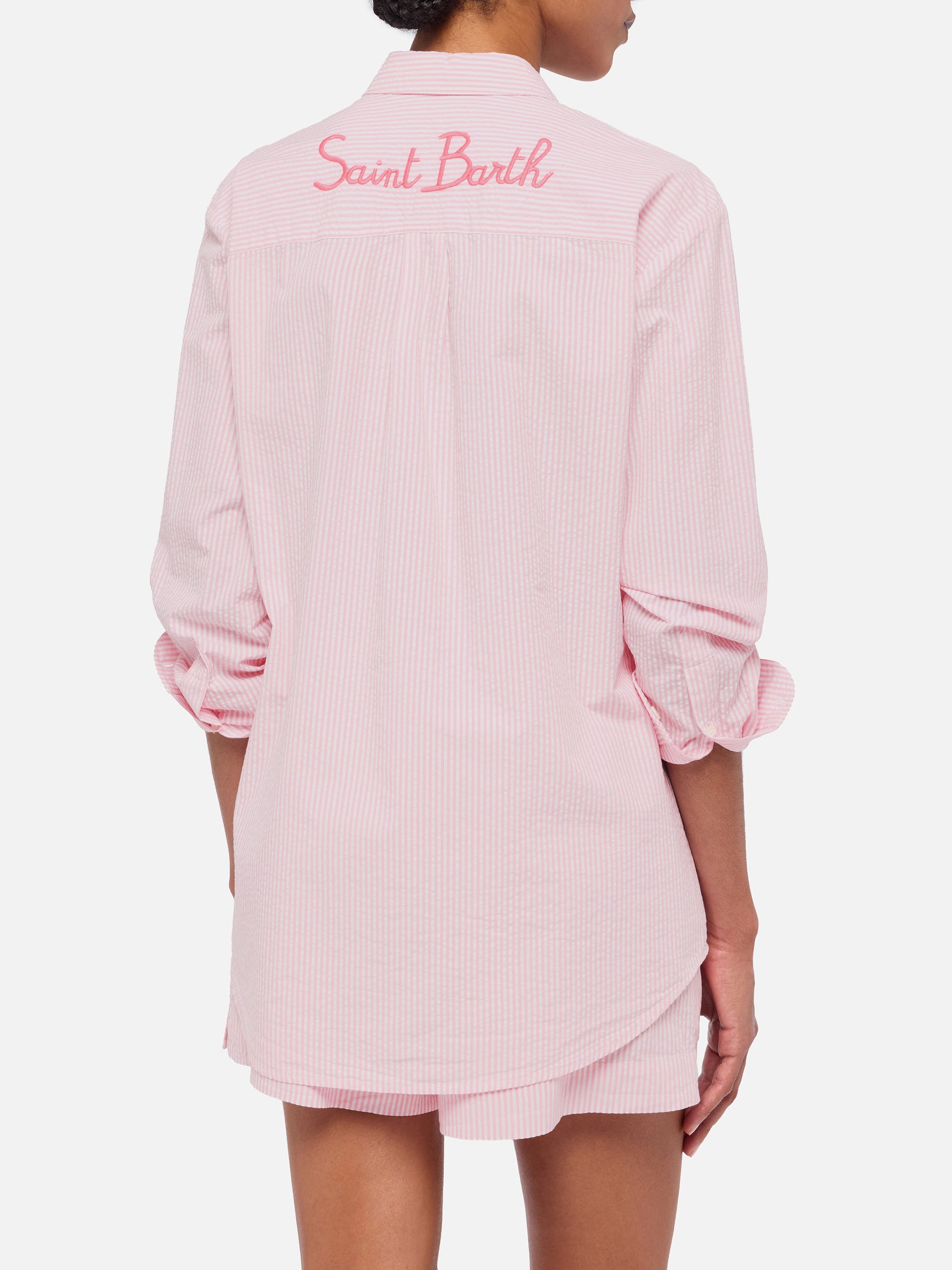Brigitte striped-print seersucker shirt with Saint Barth embroidery - MC2 Saint Barth