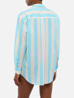Brigitte striped-print cotton shirt with Ibiza embroidery