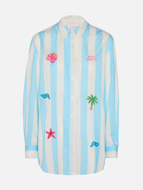 Brigitte striped-print cotton shirt with Ibiza embroidery
