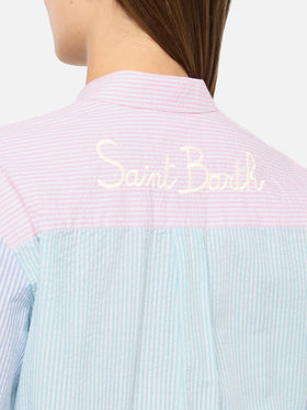 Brigitte striped-print seersucker shirt with Saint Barth embroidery