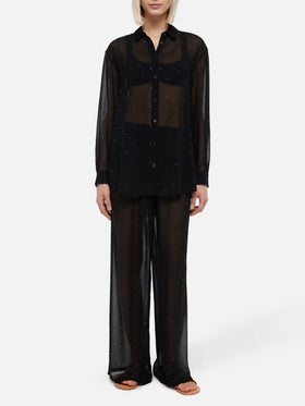 Brigitte black georgette shirt with rhinestone embellishments - MC2 Saint Barth
