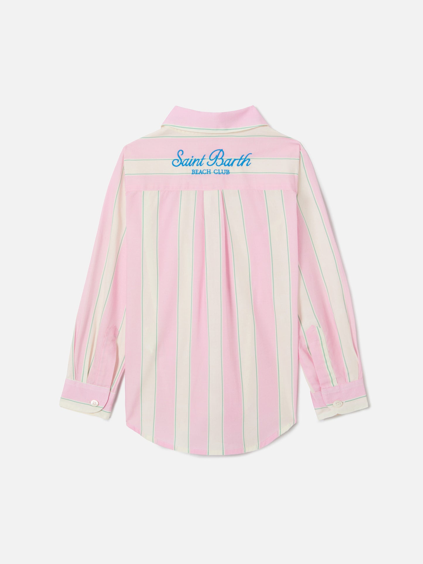 Mini Brigitte Shirt in striped cotton poplin in white, pink and green