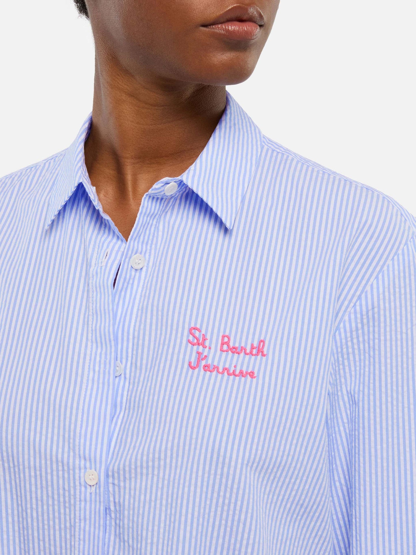 Brigitte camicia in seersucker a righe con stampa Snoopy