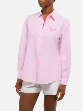 Brigitte striped seersucker shirt with Snoopy print