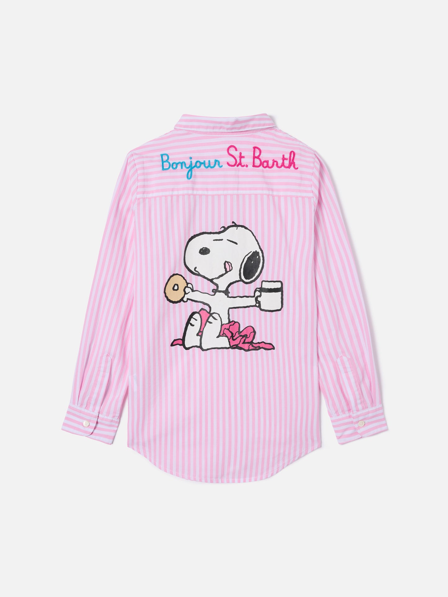 Camisa Mini Brigitte con rayas rosas y bordado Bonjour | Edición Especial