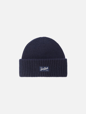 Berry ribbed cashmere-blend beanie in navy blue