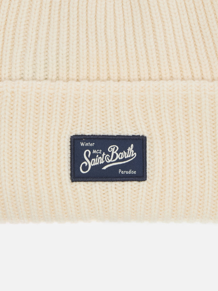 Berretto Berry W a coste in misto cashmere bianco
