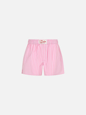 Girl cotton shorts Boxy Jr with pink striped print - MC2 Saint Barth