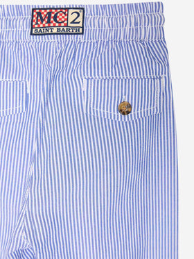 Pantaloni Calais Jr in seersucker rigato con coulisse