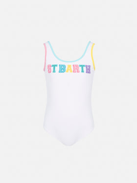 Cara white ribbed one-piece swimsuit with multicolor logo patch - MC2 Saint Barth