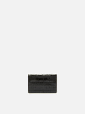 Card Holder in crocodile-print black leather