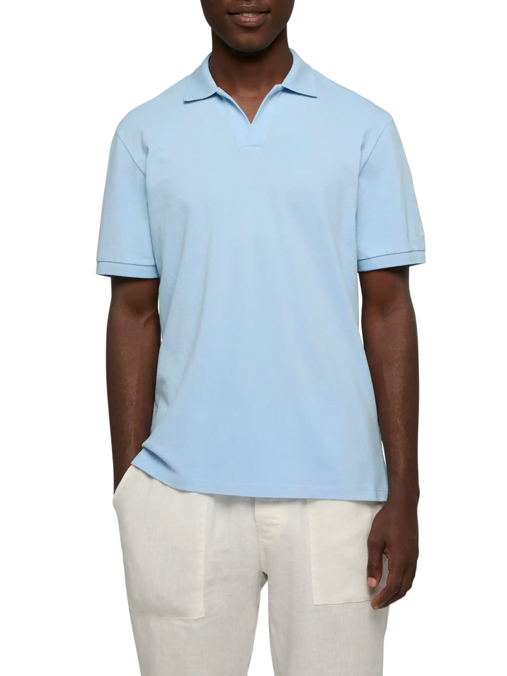 Light blue cotton piquet buttonless polo shirt Charles - MC2 Saint Barth