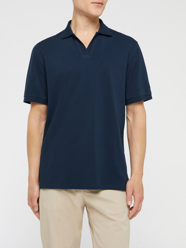Marineblaues Baumwoll-Piqué-Poloshirt Charles