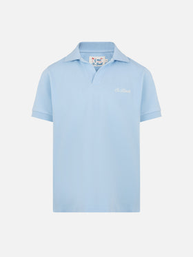 Light blue cotton piquet buttonless polo shirt Charles Jr - MC2 Saint Barth