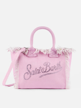 Colette pink cotton canvas handbag with rhinestone logo - MC2 Saint Barth