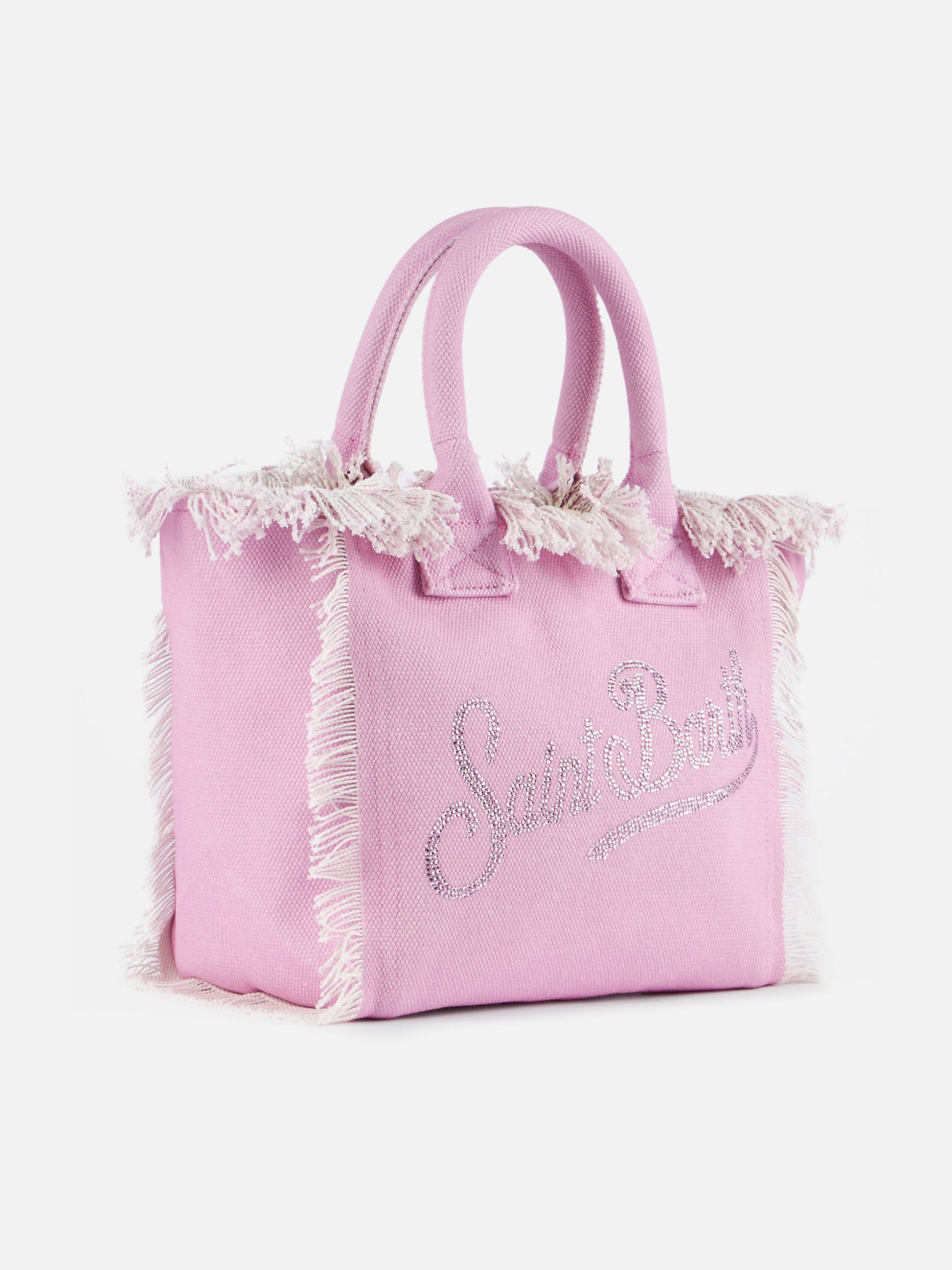 Colette pink cotton canvas handbag with rhinestone logo - MC2 Saint Barth