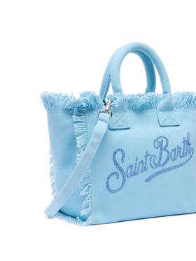Colette light blue cotton canvas handbag with rhinestone logo - MC2 Saint Barth