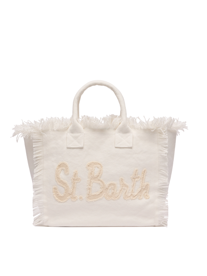 Colette white cotton canvas handbag with patch logo