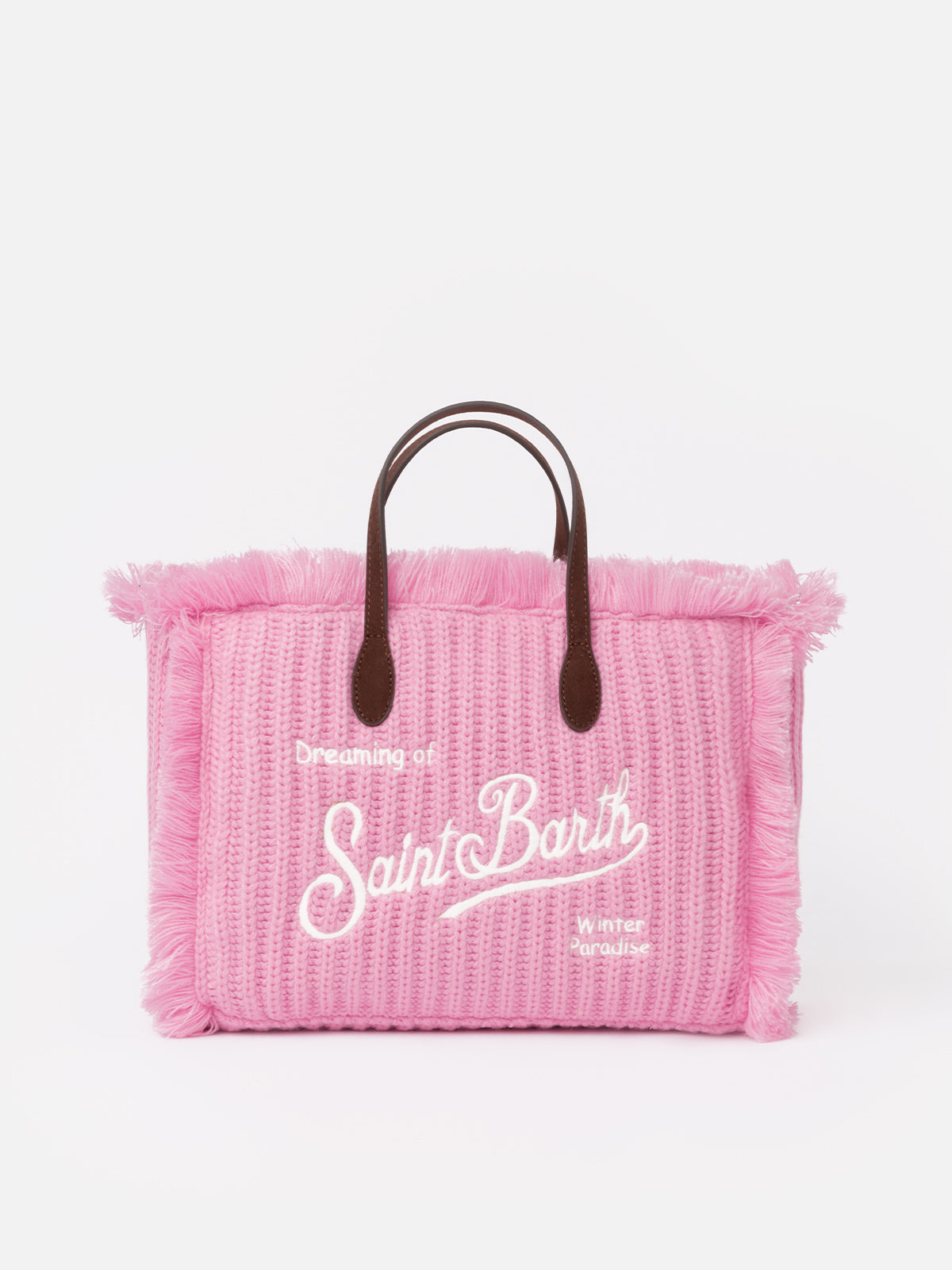 Pink rib knit Colette handbag with logo embroidery - MC2 Saint Barth