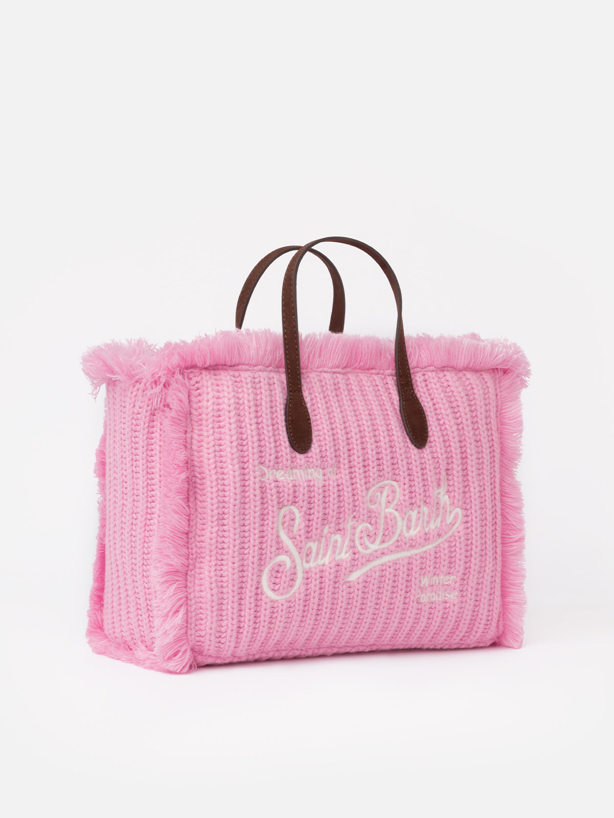 Pink rib knit Colette handbag with logo embroidery - MC2 Saint Barth
