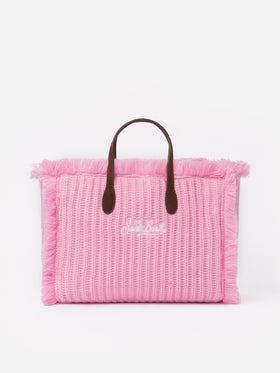 Pink rib knit Colette handbag with logo embroidery - MC2 Saint Barth