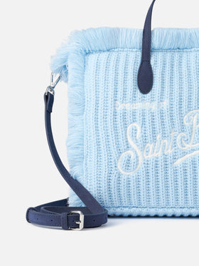 Light blue rib knit Colette handbag with logo embroidery - MC2 Saint Barth