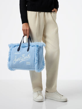 Light blue rib knit Colette handbag with logo embroidery - MC2 Saint Barth