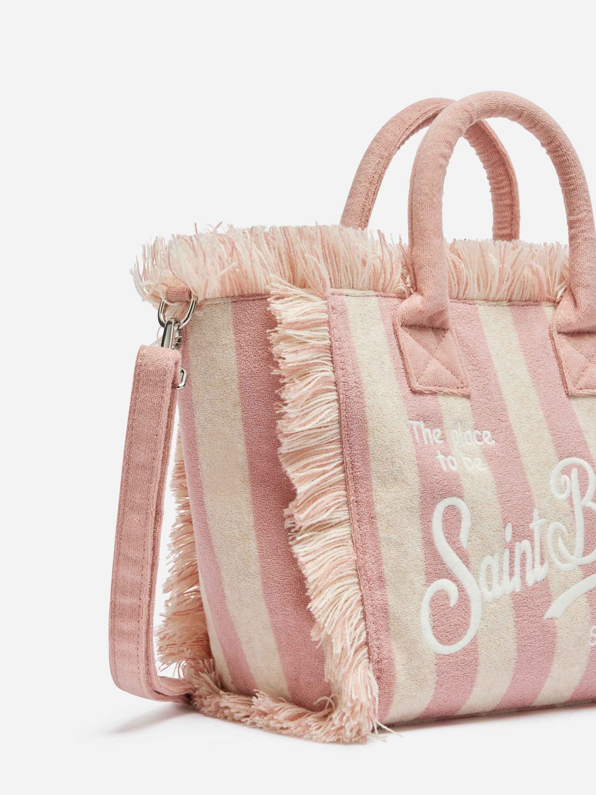 Colette Sponge light pink striped terry handbag - MC2 Saint Barth