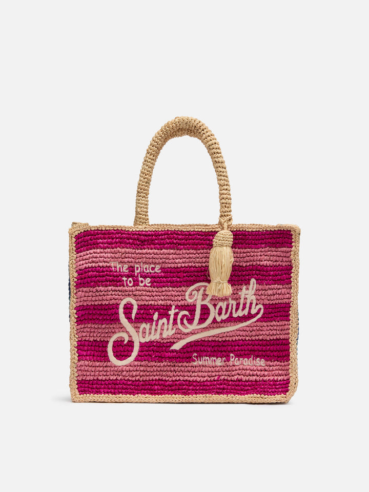 Colette Raffia Handtasche mehrfarbig gestreift mit Logo-Stickerei