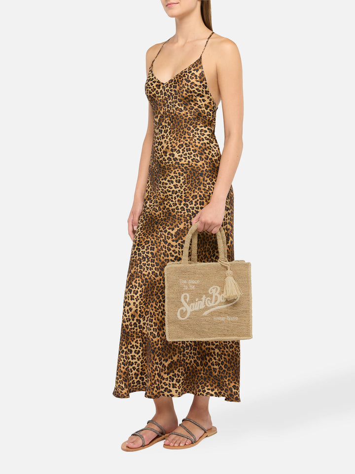 Borsa Colette in rafia con logo ricamato