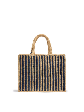 Colette Raffia navy blue striped handbag with logo embroidery - MC2 Saint Barth