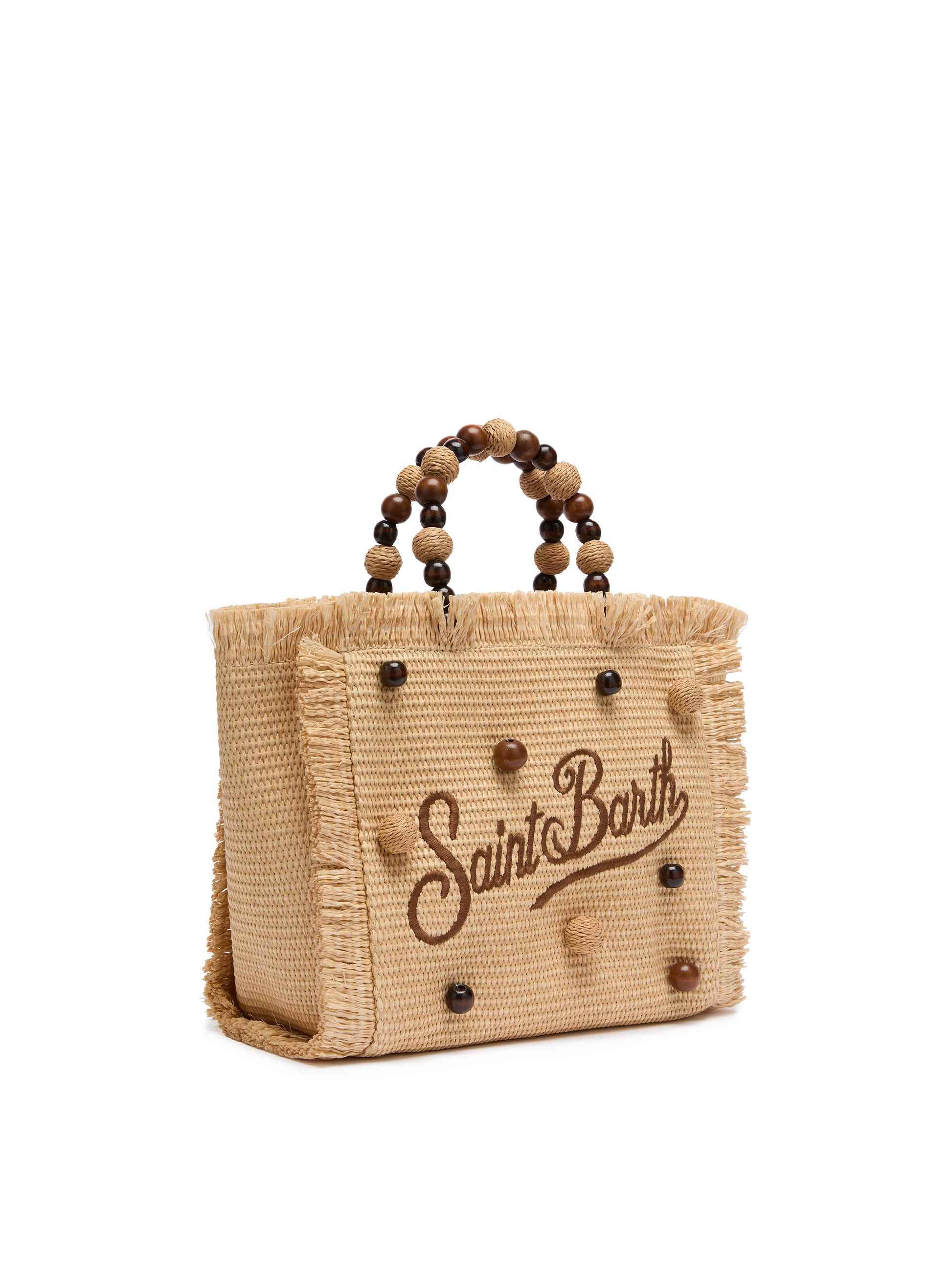 Colette Straw effect handbag with wooden beads and logo embroidery - MC2 Saint Barth