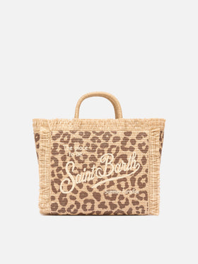 Colette Straw effect handbag with animalier print