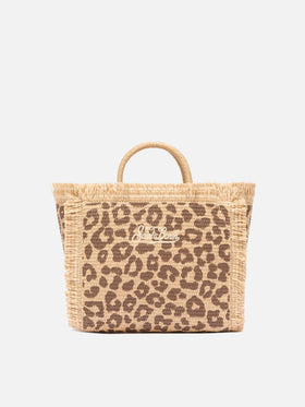 Colette Straw effect handbag with animalier print