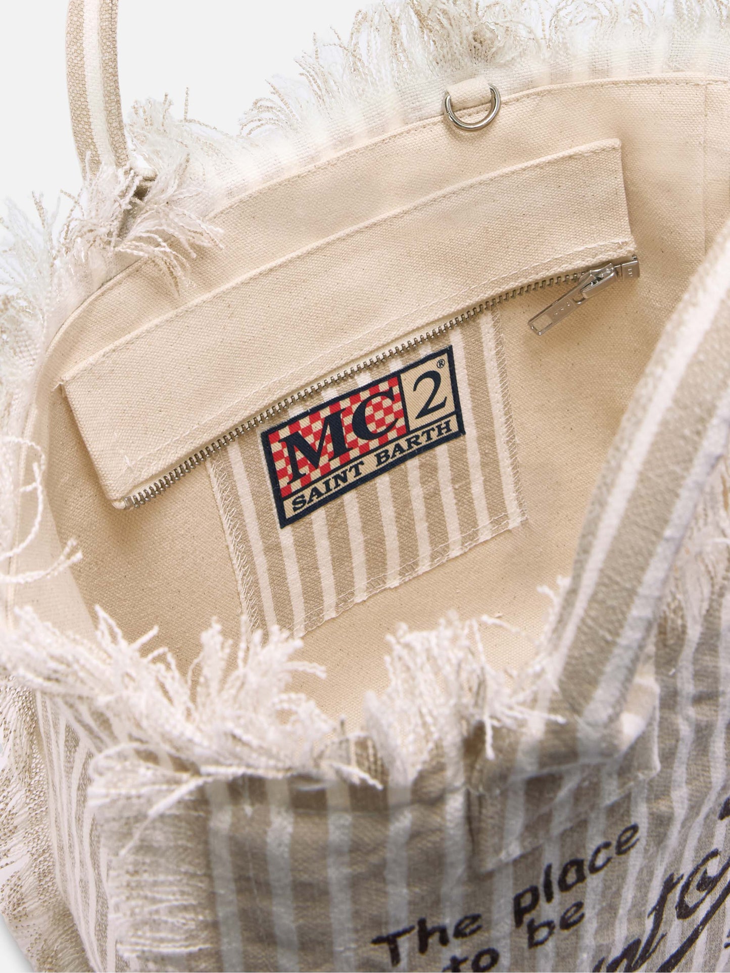 Borsa Colette in lino a righe beige e bianche