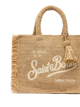 Colette Raffia handbag with logo embroidery and fringes - MC2 Saint Barth