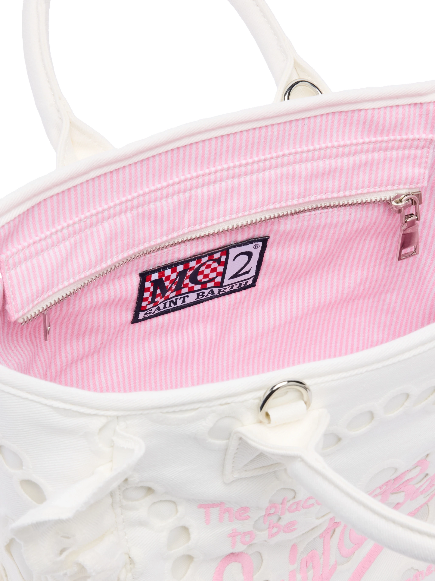 Colette white handbag in Sangallo cotton lace with flounce - MC2 Saint Barth