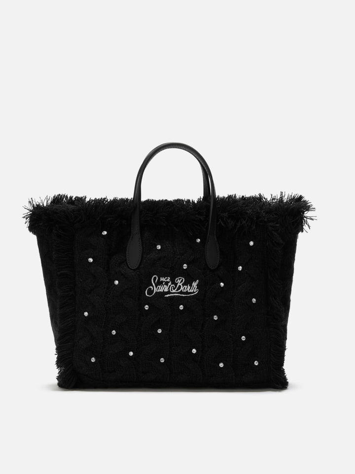 Borsa a mano Colette Wool Braid a trecce nera con strass