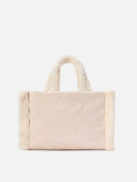 Colette Shearling Handbag in faux suede ice with shearling details