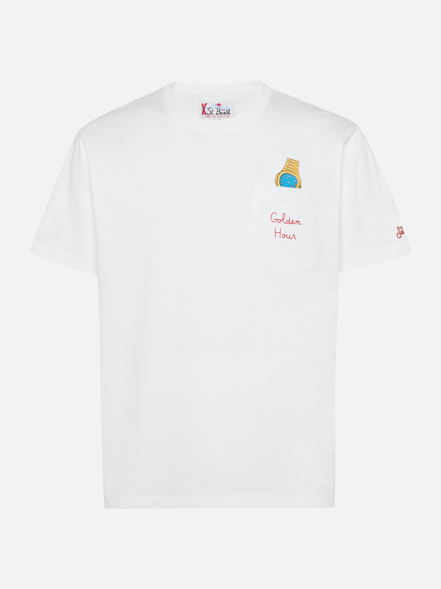 T-shirt Connor in cotone bianco con ricamo sul taschino Golden hour