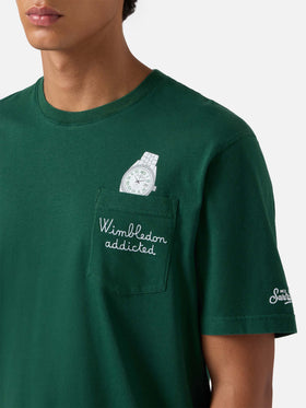 Connor cotton T-shirt in green with Wimbledon addicted pocket embroidery