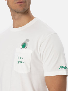 Weißes Baumwoll-T-Shirt für Herren Connor mit „I am green“-Stickerei