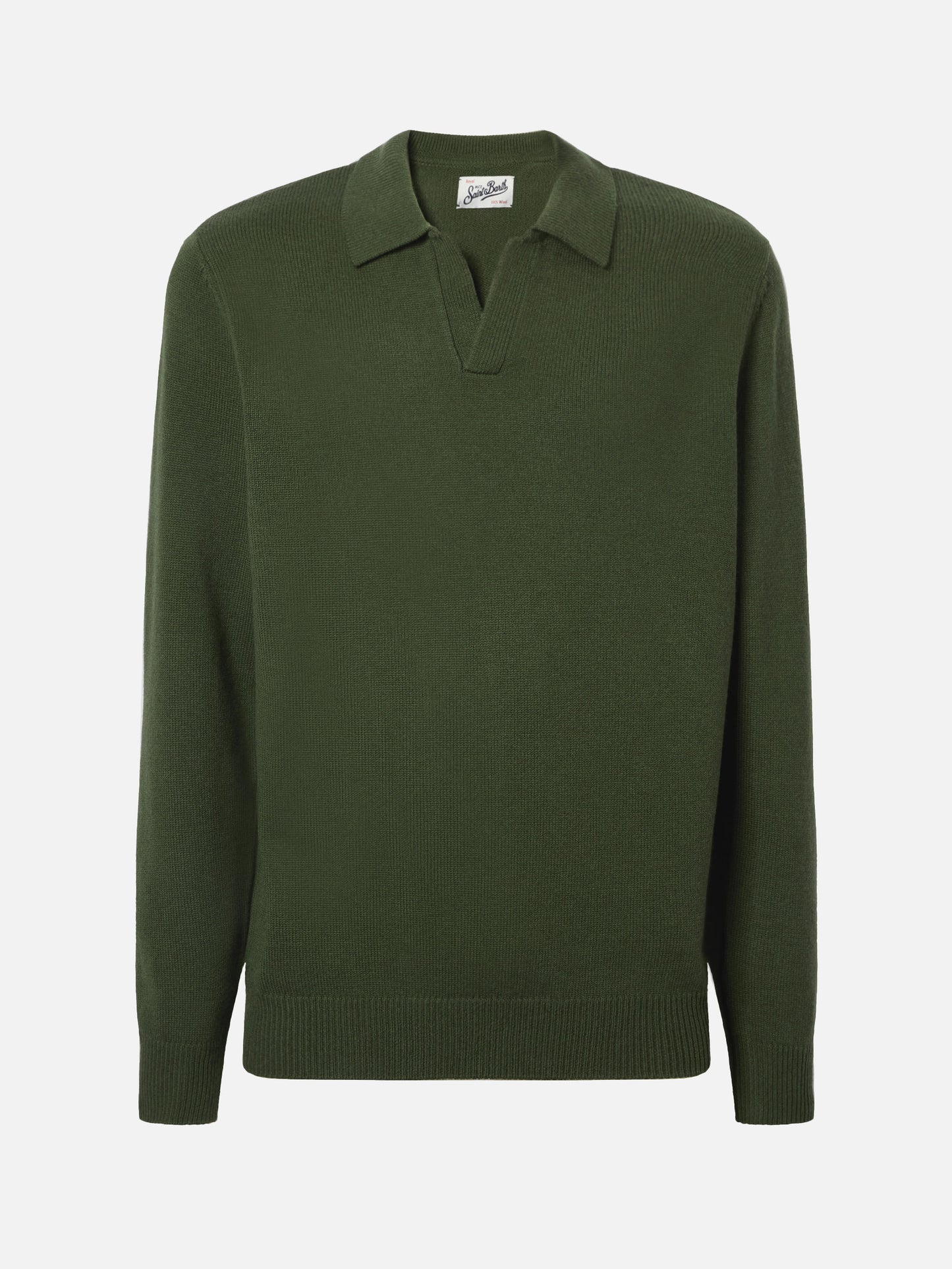 Military green wool knit polo Covent