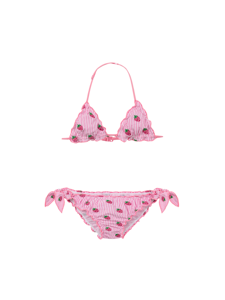 Cris classic seersucker triangle bikini with striped print and embroidery