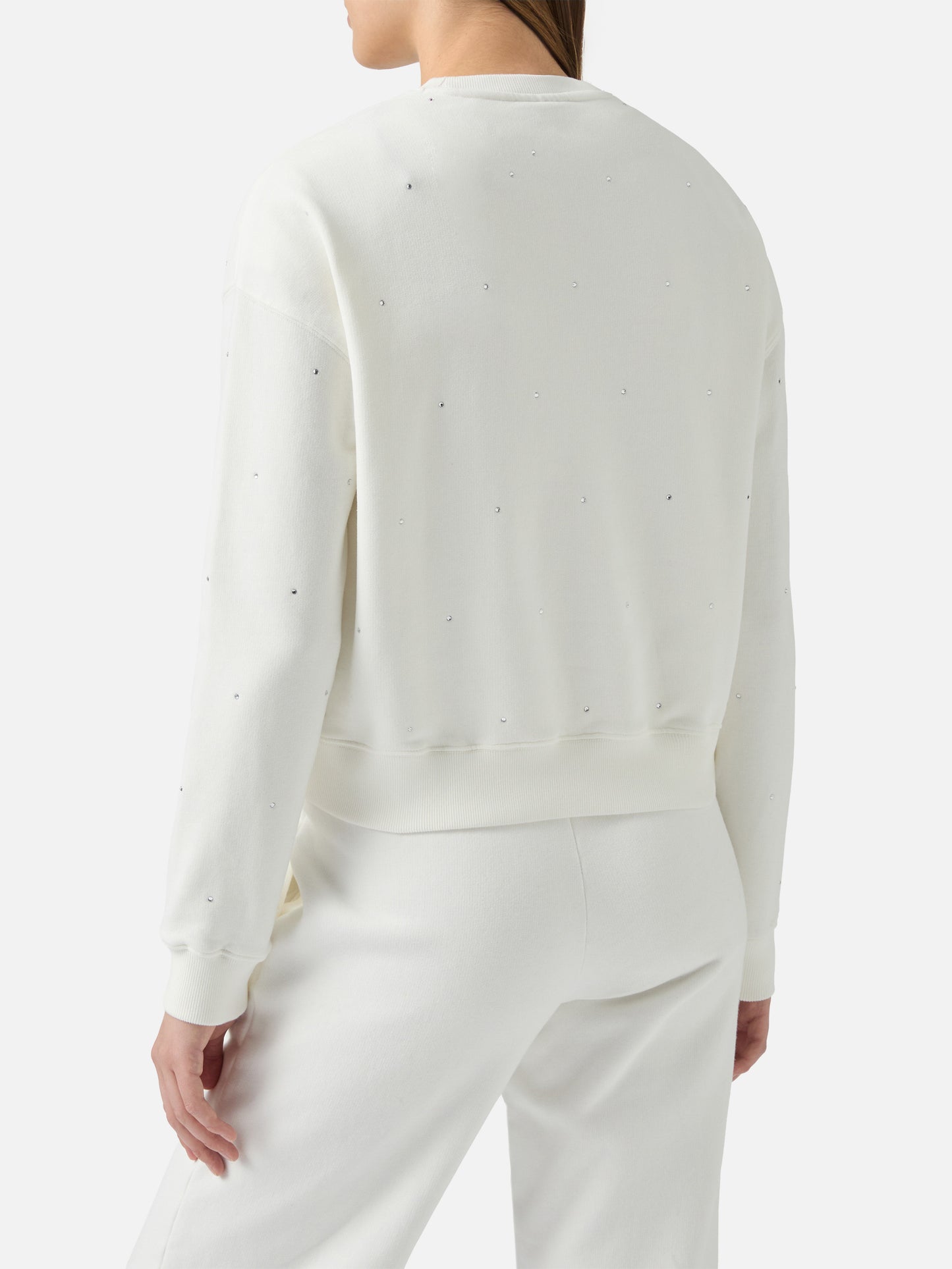 Casey white cotton sweatshirt with rhinestone appliquè